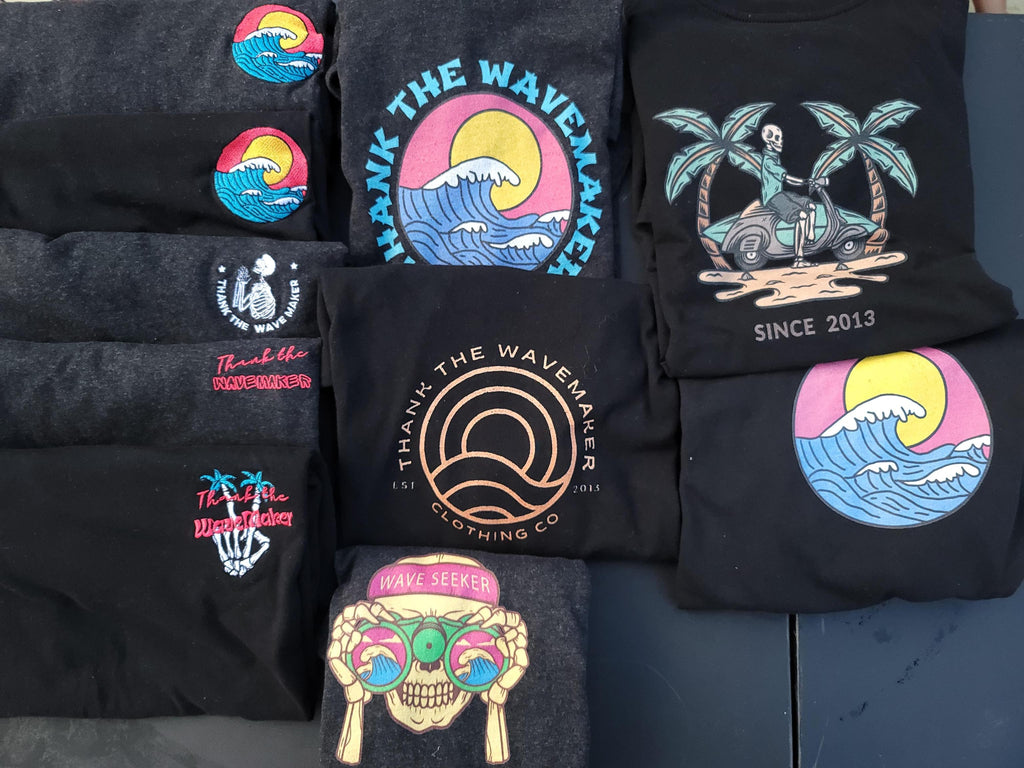 Thank The WaveMaker T-shirts , eco-friendly, sustainable, vegan, recycled.  embroidered  t-shirts and dtg screen print t-shirts. with ttwm logo designs and more