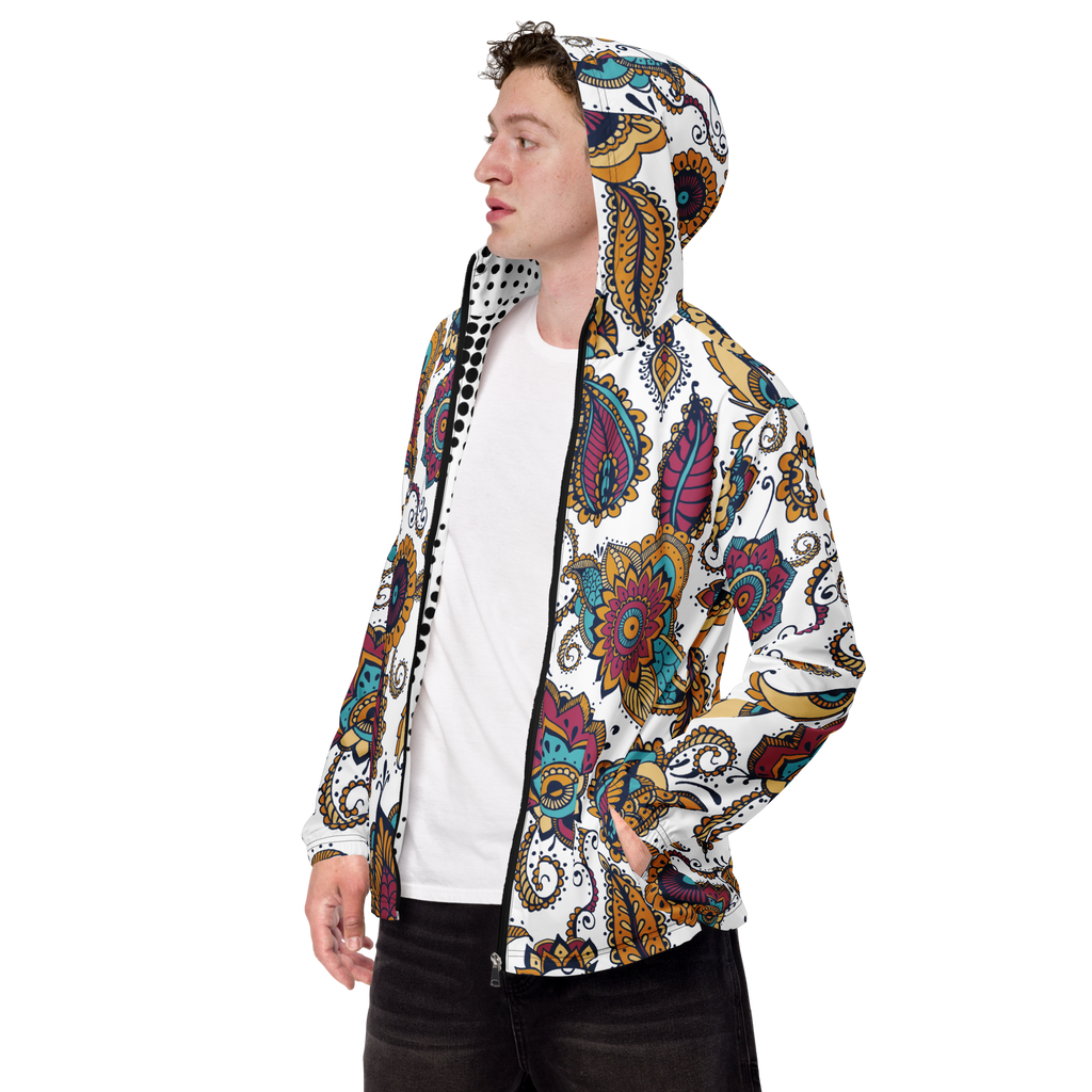 Thank The Wavemaker Paisley Print Windbreaker:
A stylish all-over paisley print windbreaker designed for lightweight comfort and all-weather protection. Made from water-resistant fabric with a breathable mesh lining, featuring elastic cuffs, an adjustable hood, and side pockets for functionality. Perfect for layering and built for those who move with the elements.