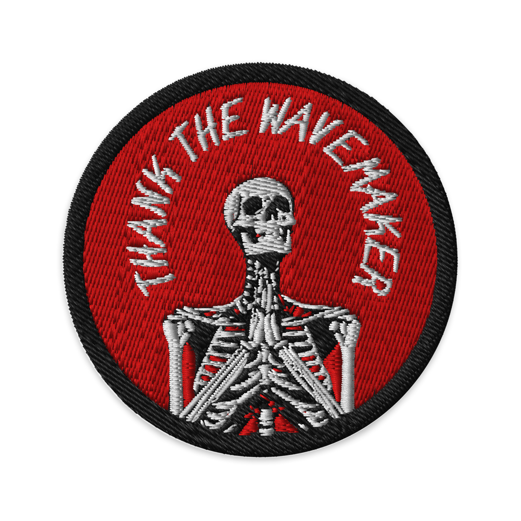 Send chill vibes everywhere you go with the TTWM Official Logo - Praying For Waves Skeleton Embroidered Patch. This patch brings a bold pop of style to your jacket, bag, or hat. Whether you iron it on, sew it in, or pin it down, it’s all good.

- 26% cotton, 74% polyester
- 3” diameter for versatile placement
- Iron-on, sew-on, or pin-on options

Make your mark—Catch the wave. 🛹🌊