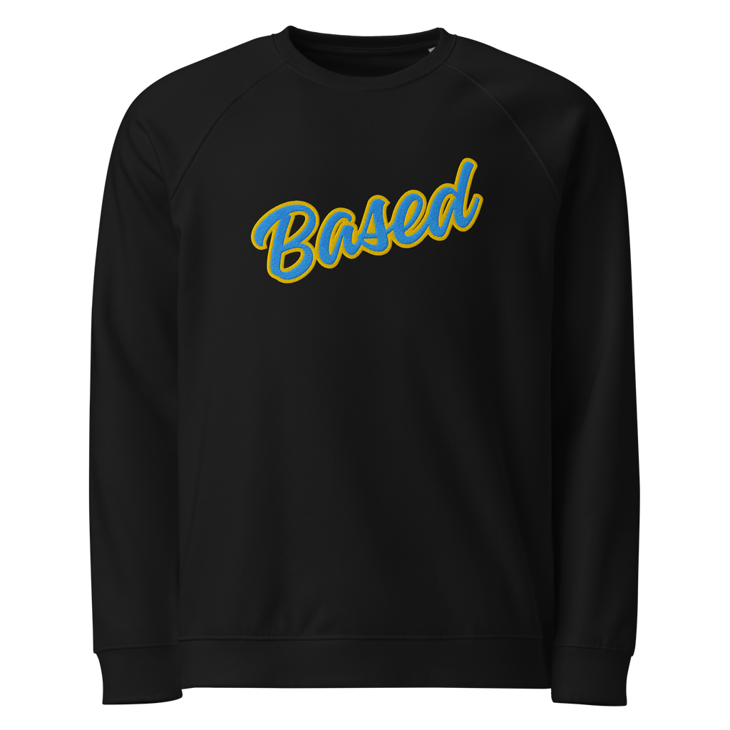 Thank The WaveMaker "BASED" Black Sweatshirt:
A black  premium organic cotton raglan sweatshirt featuring "BASED" embroidered in bold cursive across the chest, inspired by old-school baseball fonts. Designed for ultimate comfort with a brushed fleece lining, raglan sleeves, and a heavyweight feel. A timeless streetwear essential for those who stand solid, move with purpose, and stay true.